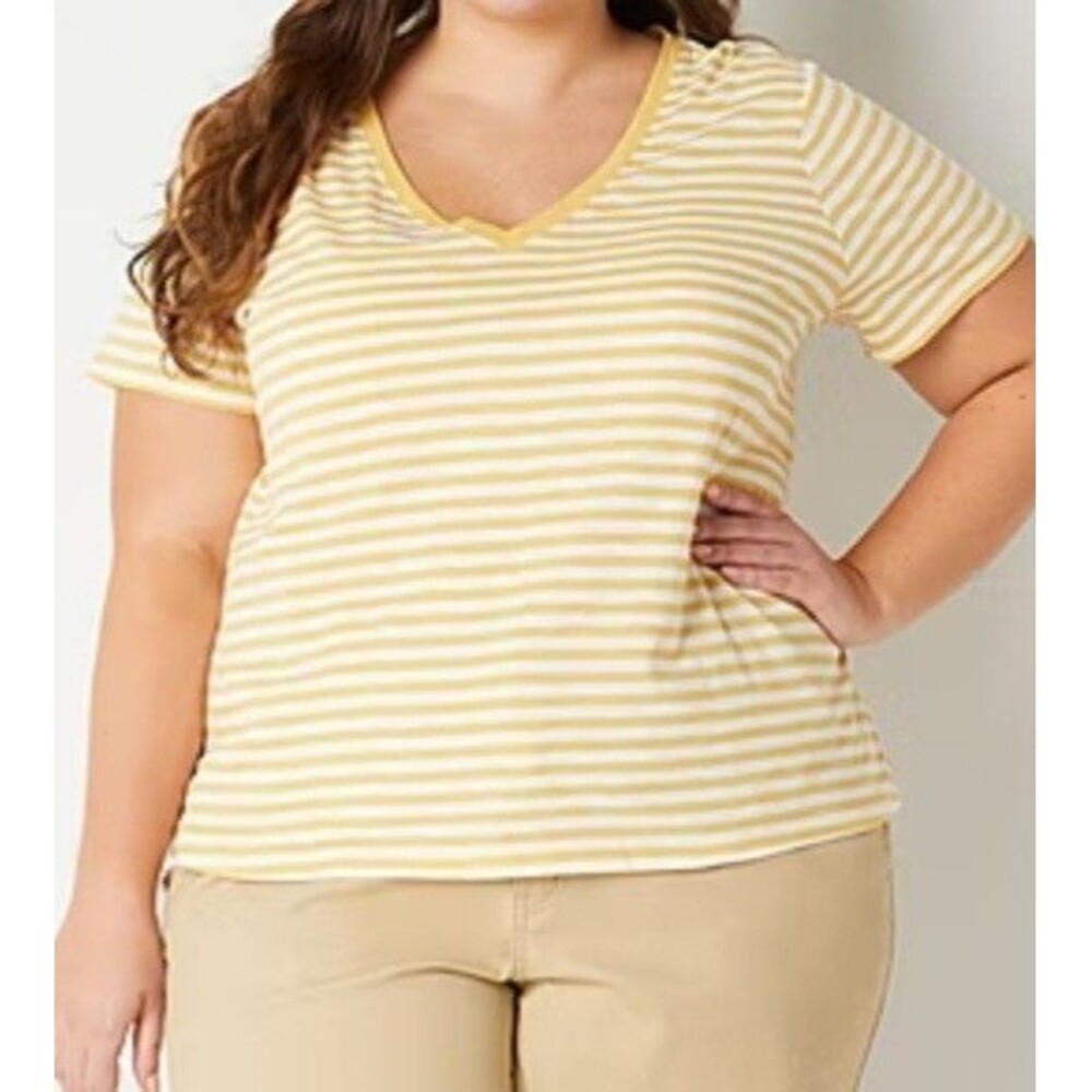 NWT Women's a.n.a. Short Sleeve V-Neck Tee Size 1X Fire Stripe